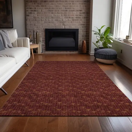Burgundy Geometric Washable Non Skid Indoor Outdoor Area Rug Photo 9