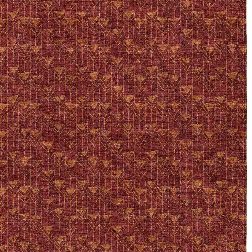Burgundy Geometric Washable Non Skid Indoor Outdoor Area Rug Photo 6