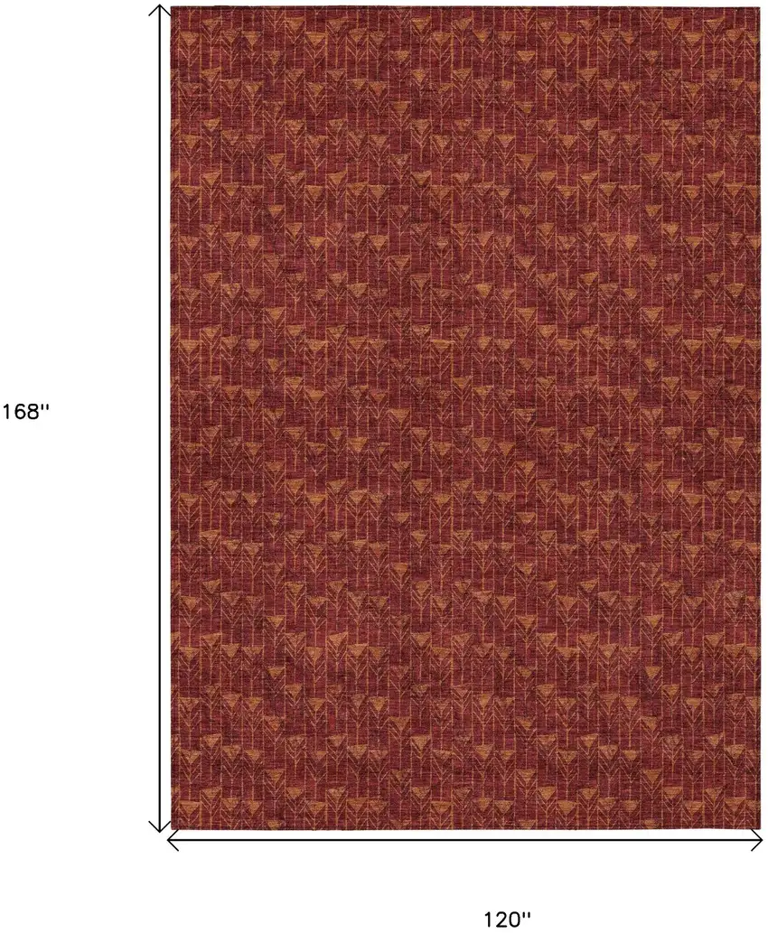 Burgundy Geometric Washable Non Skid Indoor Outdoor Area Rug Photo 7