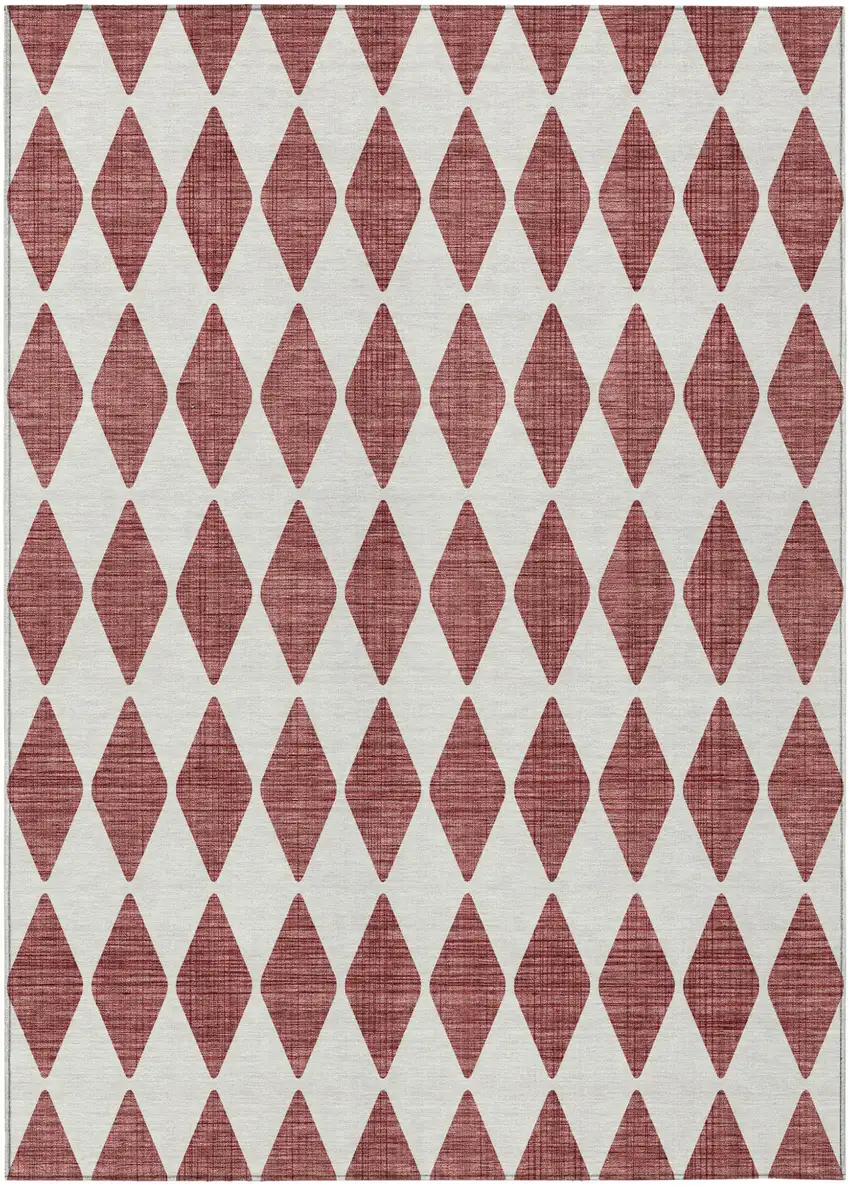 Burgundy Geometric Washable Indoor Outdoor Area Rug Photo 2
