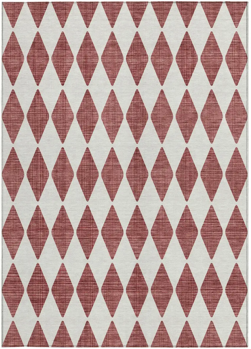 Burgundy Geometric Washable Indoor Outdoor Area Rug Photo 5