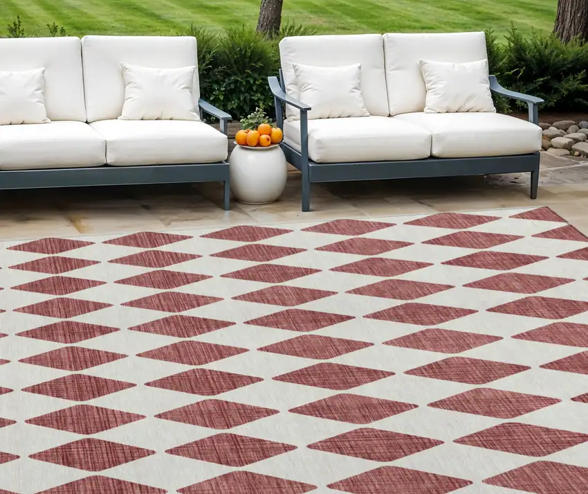 Burgundy Geometric Washable Non Skid Indoor Outdoor Area Rug Photo 1