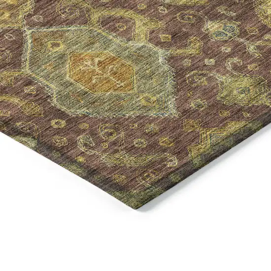 Burgundy Gold And Copper Ikat Washable Indoor Outdoor Area Rug Photo 6