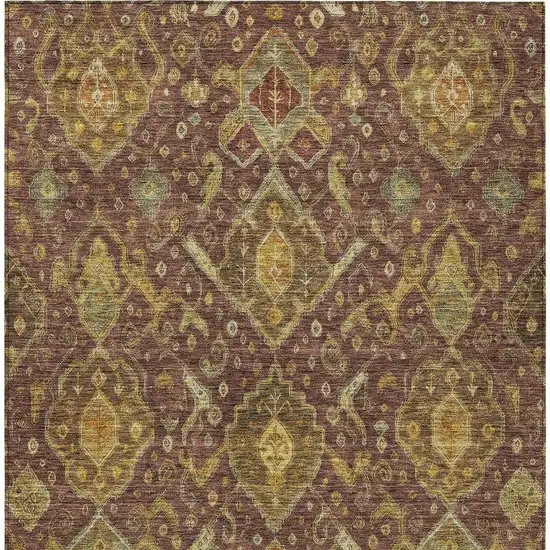 Burgundy Gold And Copper Ikat Washable Indoor Outdoor Area Rug Photo 6