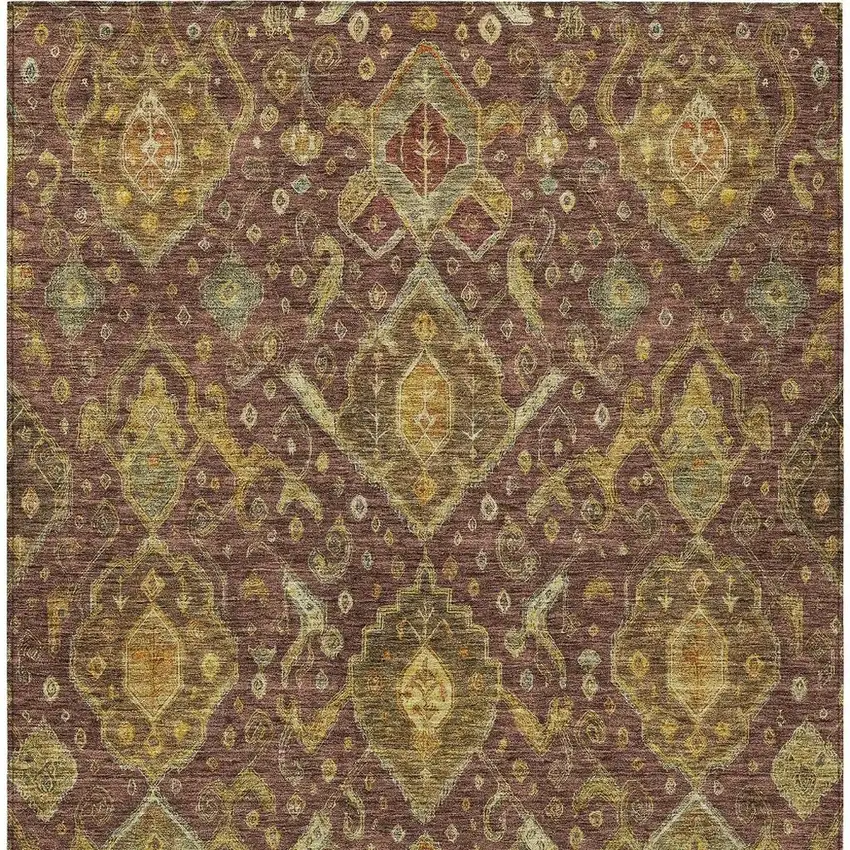 Burgundy Gold And Copper Ikat Washable Indoor Outdoor Area Rug Photo 6