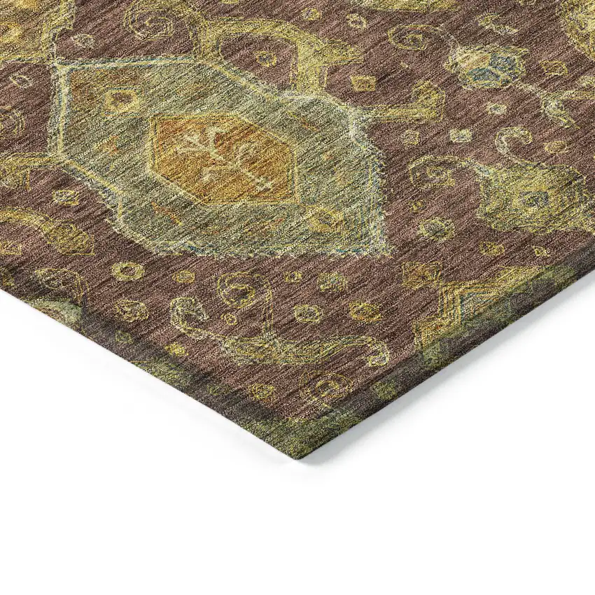 Burgundy Gold And Copper Ikat Washable Indoor Outdoor Area Rug Photo 5
