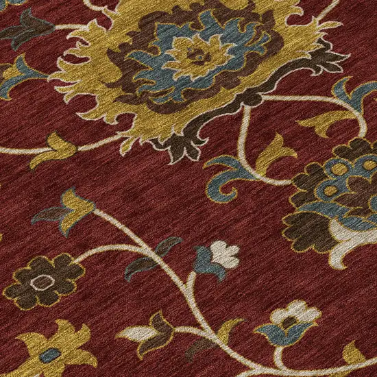 Burgundy Gold And Gray Floral Washable Indoor Outdoor Area Rug Photo 6