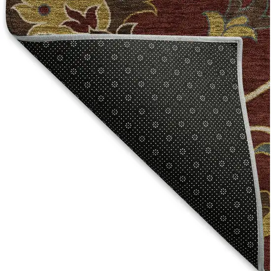 Burgundy Gold And Gray Floral Washable Indoor Outdoor Area Rug Photo 4