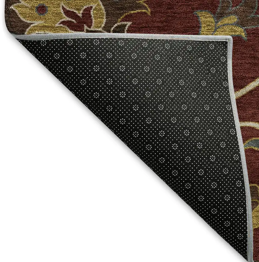 Burgundy Gold And Gray Floral Washable Indoor Outdoor Area Rug Photo 4