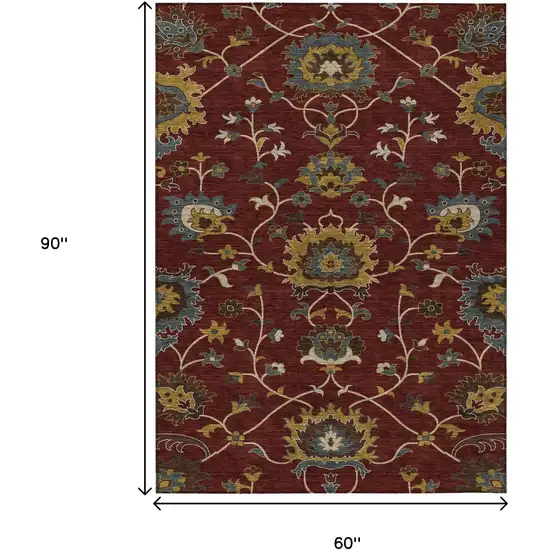 Burgundy Gold And Gray Floral Washable Indoor Outdoor Area Rug Photo 3