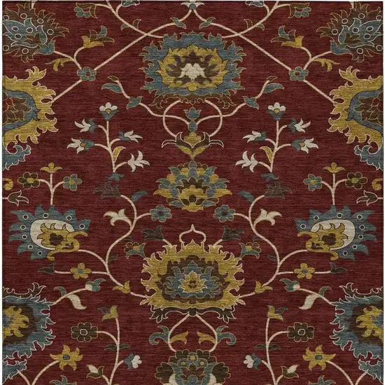 Burgundy Gold And Gray Floral Washable Indoor Outdoor Area Rug Photo 6