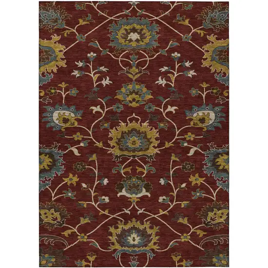 Burgundy Gold And Gray Floral Washable Indoor Outdoor Area Rug Photo 2