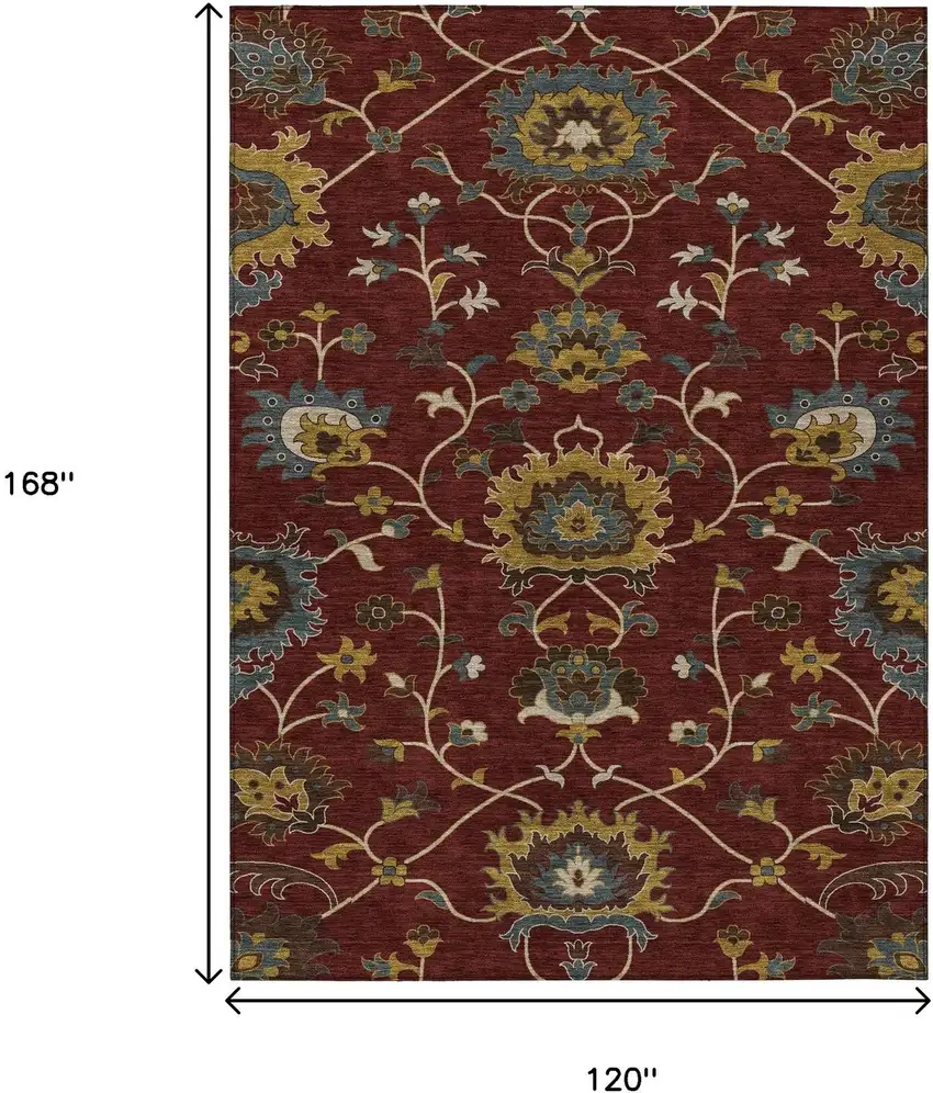 Burgundy Gold And Gray Floral Washable Indoor Outdoor Area Rug Photo 3