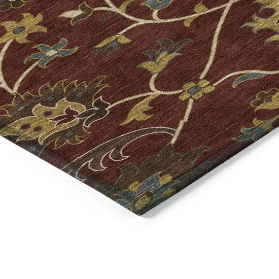 Burgundy Gold And Gray Floral Washable Indoor Outdoor Area Rug Photo 4