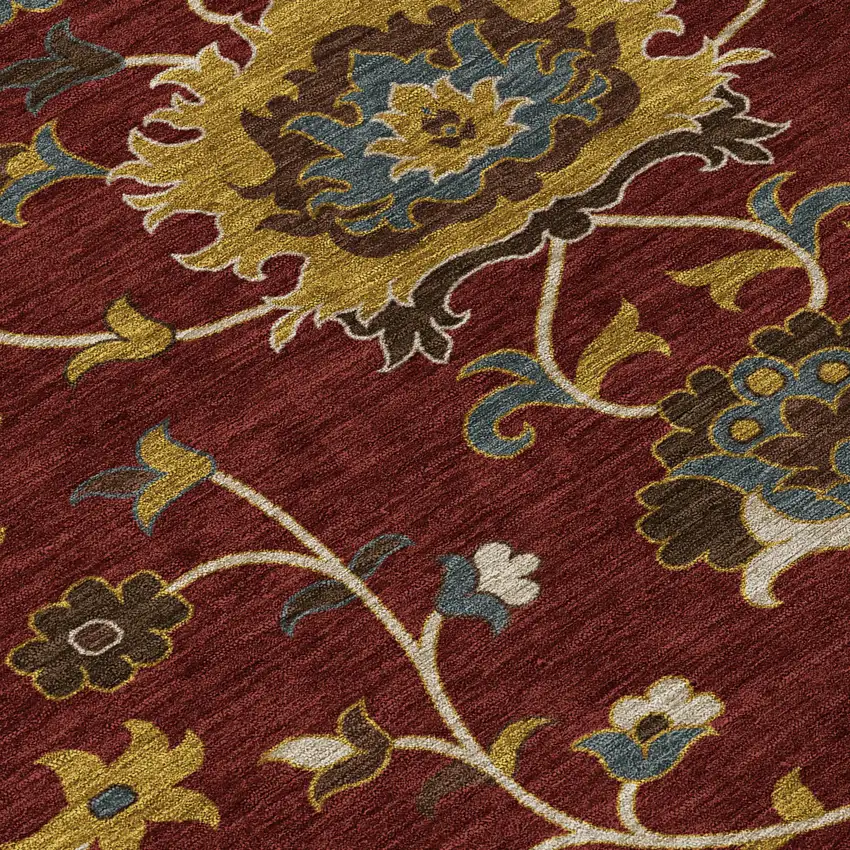 Burgundy Gold And Gray Floral Washable Indoor Outdoor Area Rug Photo 5