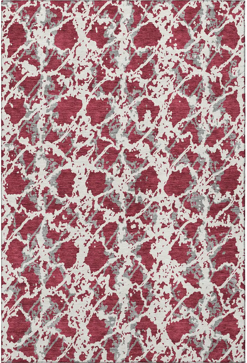 Burgundy Gray And Ivory Abstract Washable Area Rug With UV Protection Photo 3