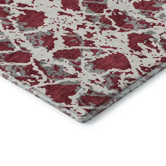 Burgundy Gray And Ivory Abstract Washable Area Rug With UV Protection Photo 7