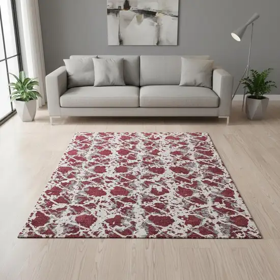 Burgundy Gray And Ivory Abstract Washable Area Rug With UV Protection Photo 2