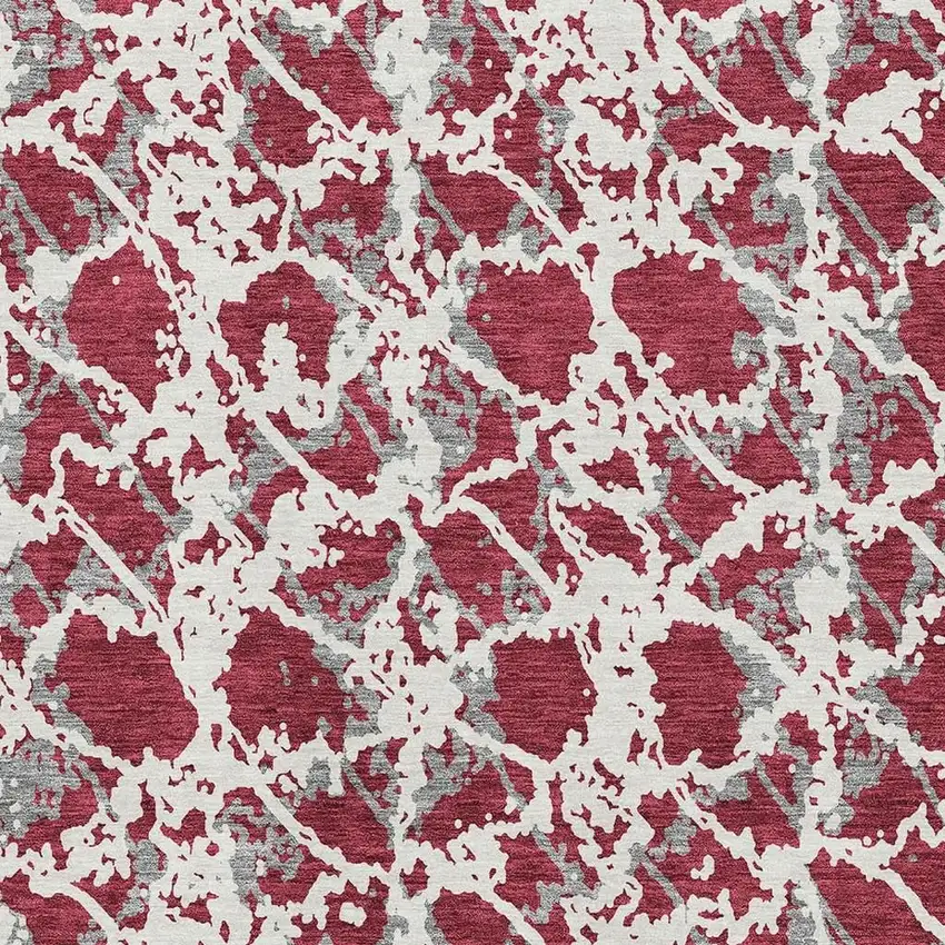 Burgundy Gray And Ivory Abstract Washable Area Rug With UV Protection Photo 2