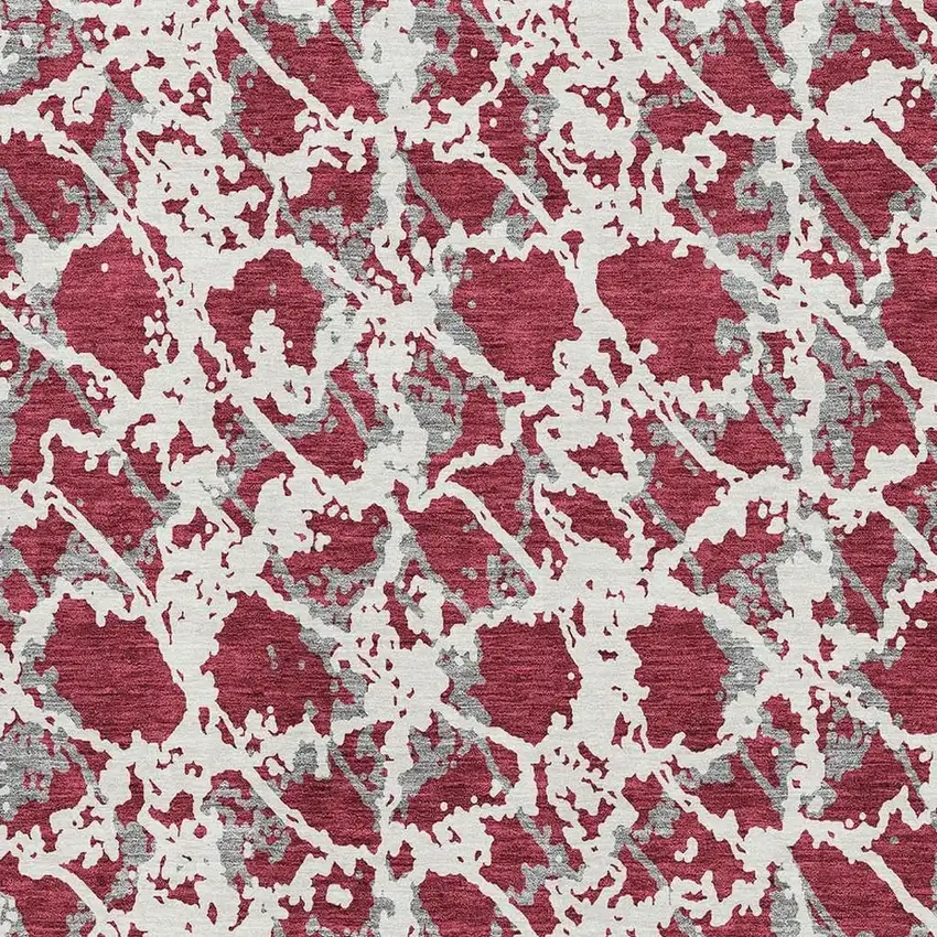 Burgundy Gray And Ivory Abstract Washable Area Rug With UV Protection Photo 2