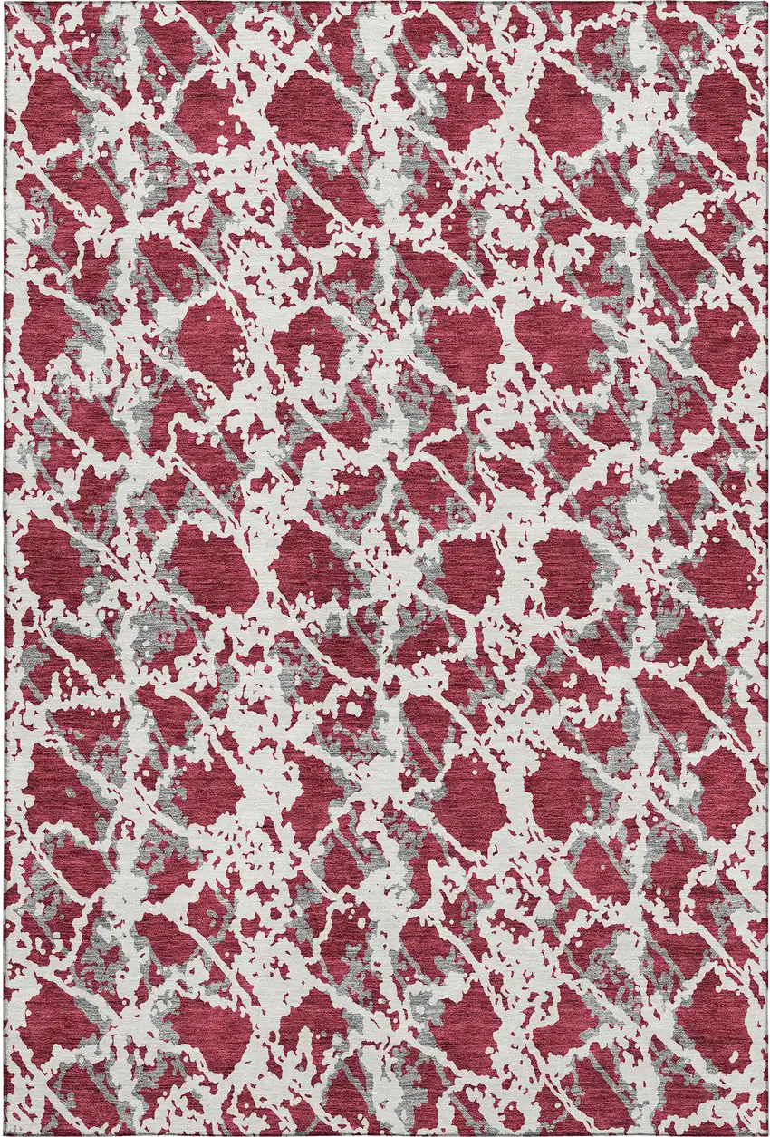 Burgundy Gray And Ivory Abstract Washable Area Rug With UV Protection Photo 1