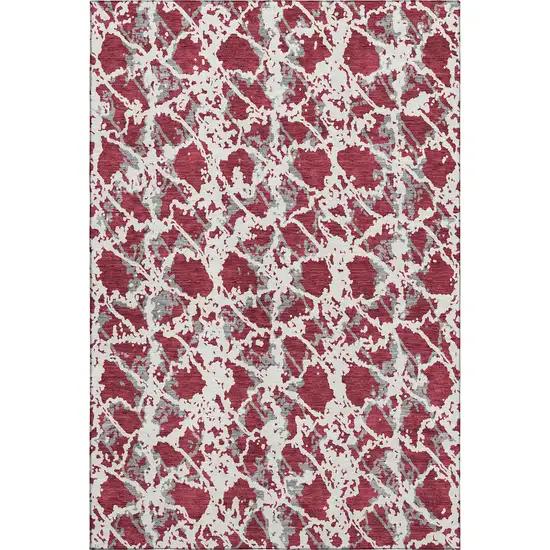 Burgundy Gray And Ivory Abstract Washable Area Rug With UV Protection Photo 1
