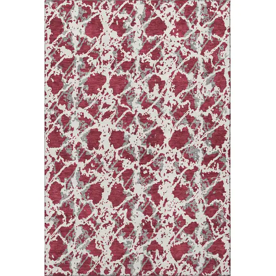 Burgundy Gray And Ivory Abstract Washable Area Rug With UV Protection Photo 3