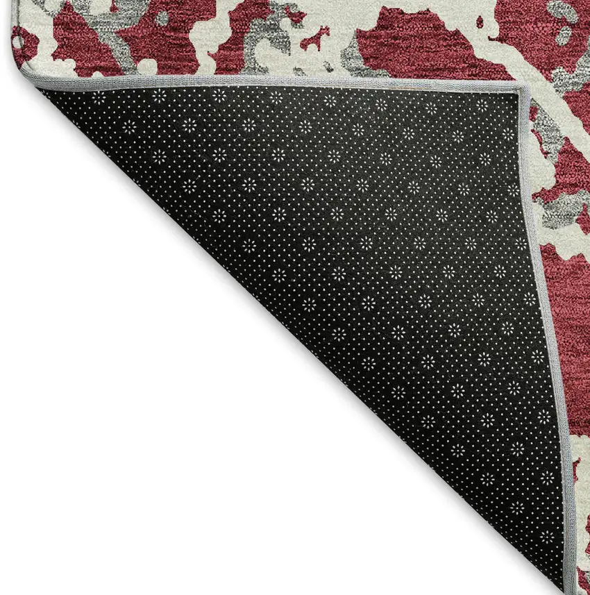 Burgundy Gray And Ivory Abstract Washable Area Rug With UV Protection Photo 6