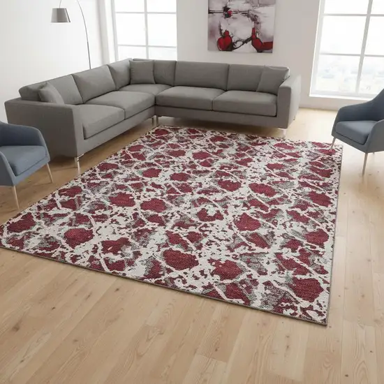 Burgundy Gray And Ivory Abstract Washable Area Rug With UV Protection Photo 2