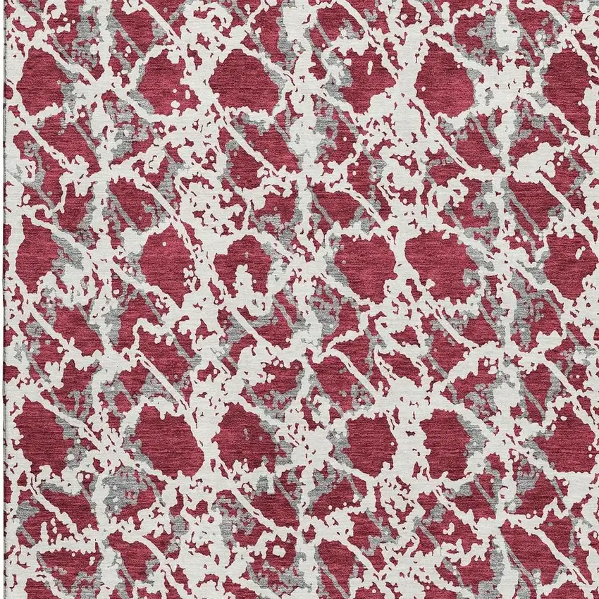 Burgundy Gray And Ivory Abstract Washable Area Rug With UV Protection Photo 2