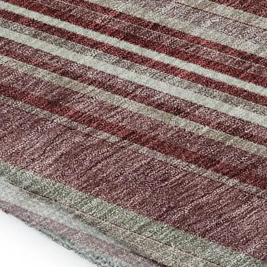 Burgundy Gray And Ivory Striped Washable Area Rug With UV Protection Photo 8