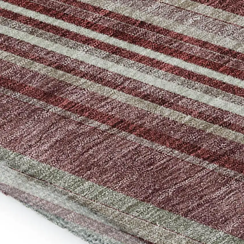 Burgundy Gray And Ivory Striped Washable Area Rug With UV Protection Photo 8