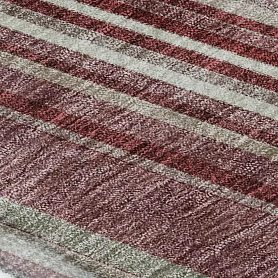 Burgundy Gray And Ivory Striped Washable Area Rug With UV Protection Photo 7