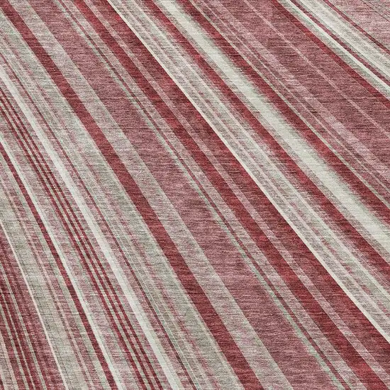 Burgundy Gray And Ivory Striped Washable Area Rug With UV Protection Photo 3