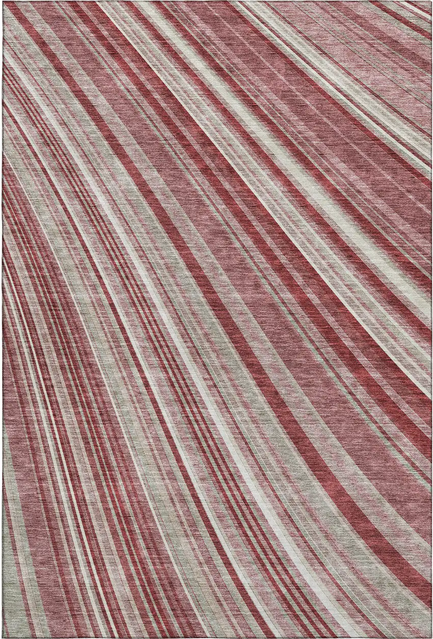 Burgundy Gray And Ivory Striped Washable Area Rug With UV Protection Photo 5