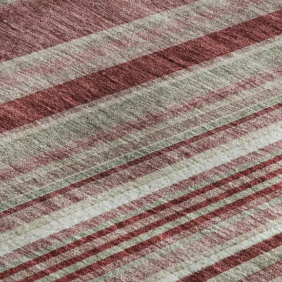 Burgundy Gray And Ivory Striped Washable Area Rug With UV Protection Photo 2