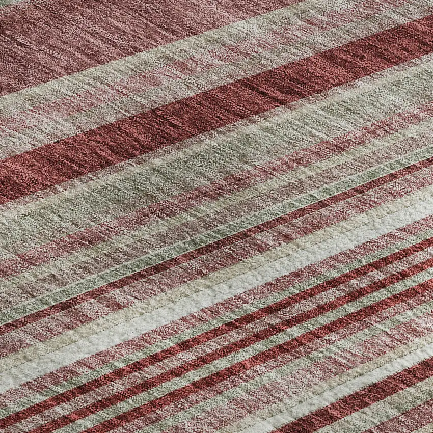 Burgundy Gray And Ivory Striped Washable Area Rug With UV Protection Photo 2