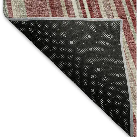 Burgundy Gray And Ivory Striped Washable Area Rug With UV Protection Photo 5