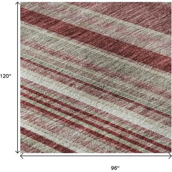 Burgundy Gray And Ivory Striped Washable Area Rug With UV Protection Photo 8
