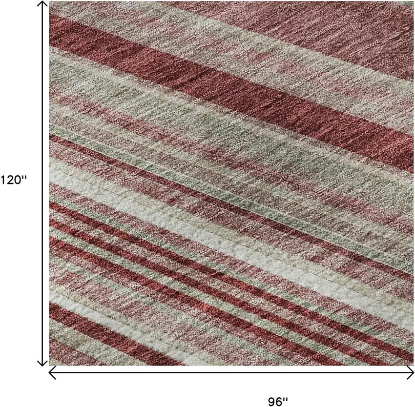 Burgundy Gray And Ivory Striped Washable Area Rug With UV Protection Photo 8