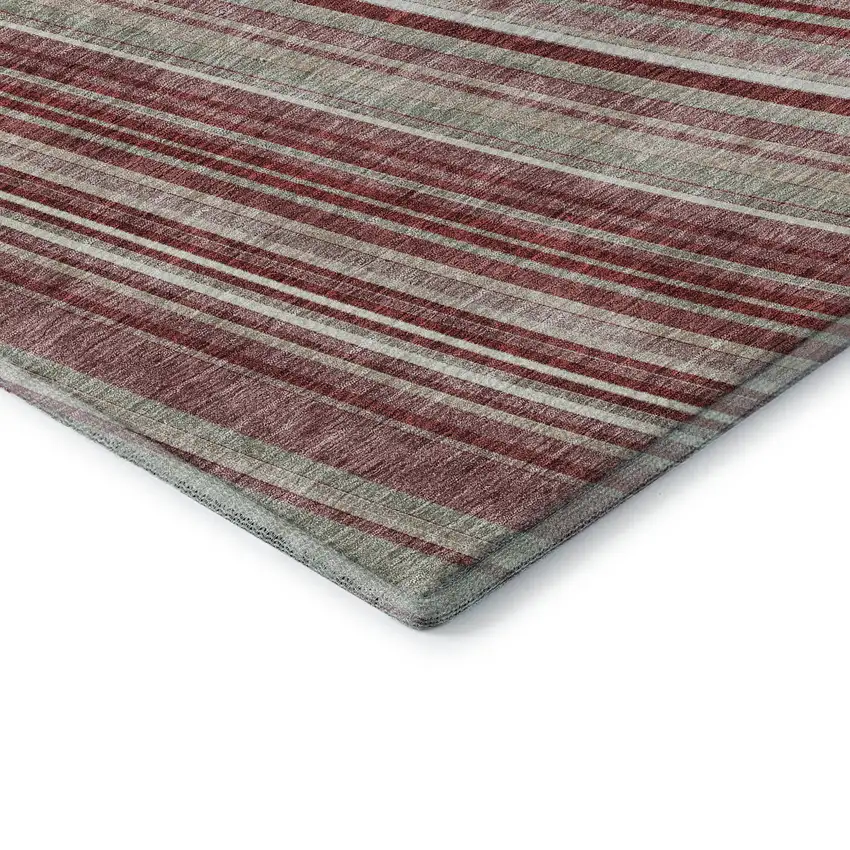 Burgundy Gray And Ivory Striped Washable Area Rug With UV Protection Photo 6