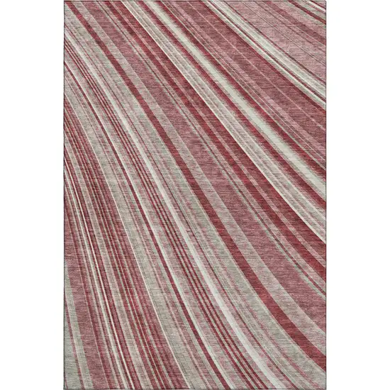 Burgundy Gray And Ivory Striped Washable Area Rug With UV Protection Photo 4