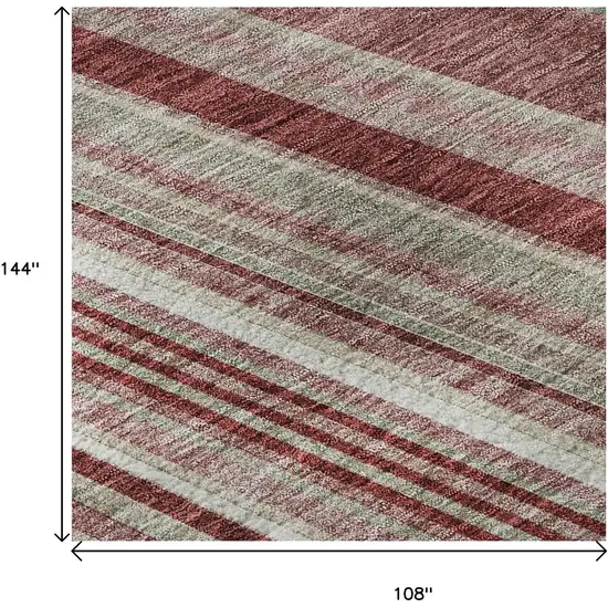 Burgundy Gray And Ivory Striped Washable Area Rug With UV Protection Photo 8