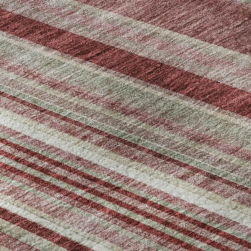 Burgundy Gray And Ivory Striped Washable Area Rug With UV Protection Photo 1