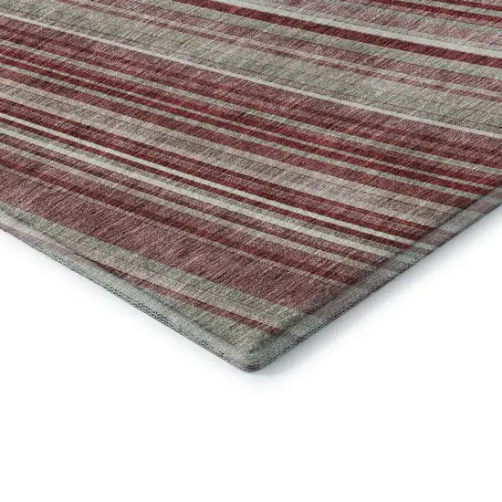 Burgundy Gray And Ivory Striped Washable Area Rug With UV Protection Photo 7