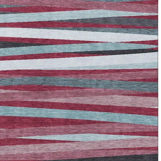 Burgundy Gray And Ivory Striped Washable Area Rug With UV Protection Photo 2