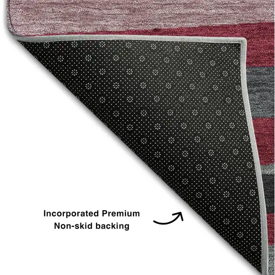 Burgundy Gray And Ivory Striped Washable Area Rug With UV Protection Photo 6