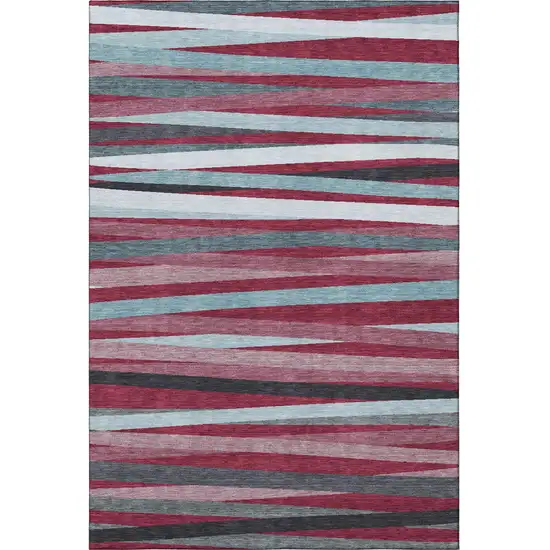 Burgundy Gray And Ivory Striped Washable Area Rug With UV Protection Photo 3