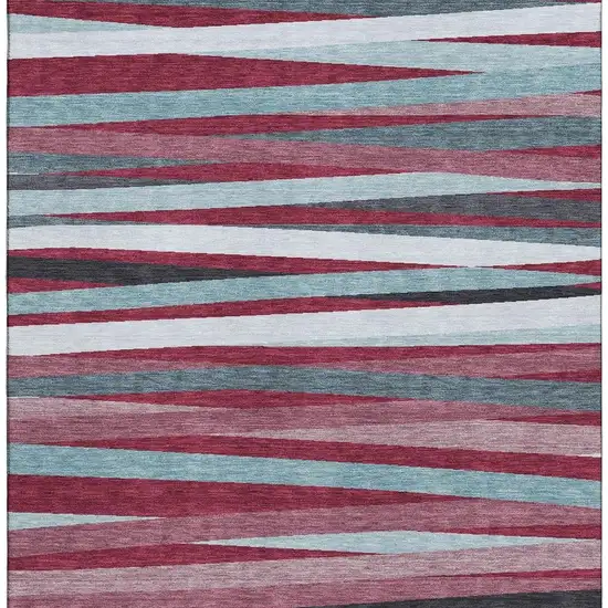 Burgundy Gray And Ivory Striped Washable Area Rug With UV Protection Photo 2