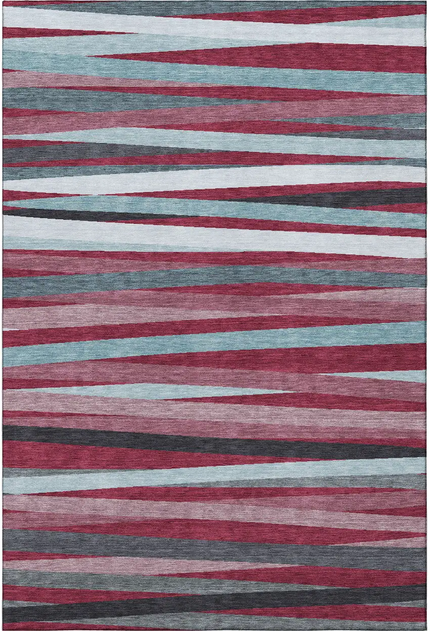 Burgundy Gray And Ivory Striped Washable Area Rug With UV Protection Photo 2